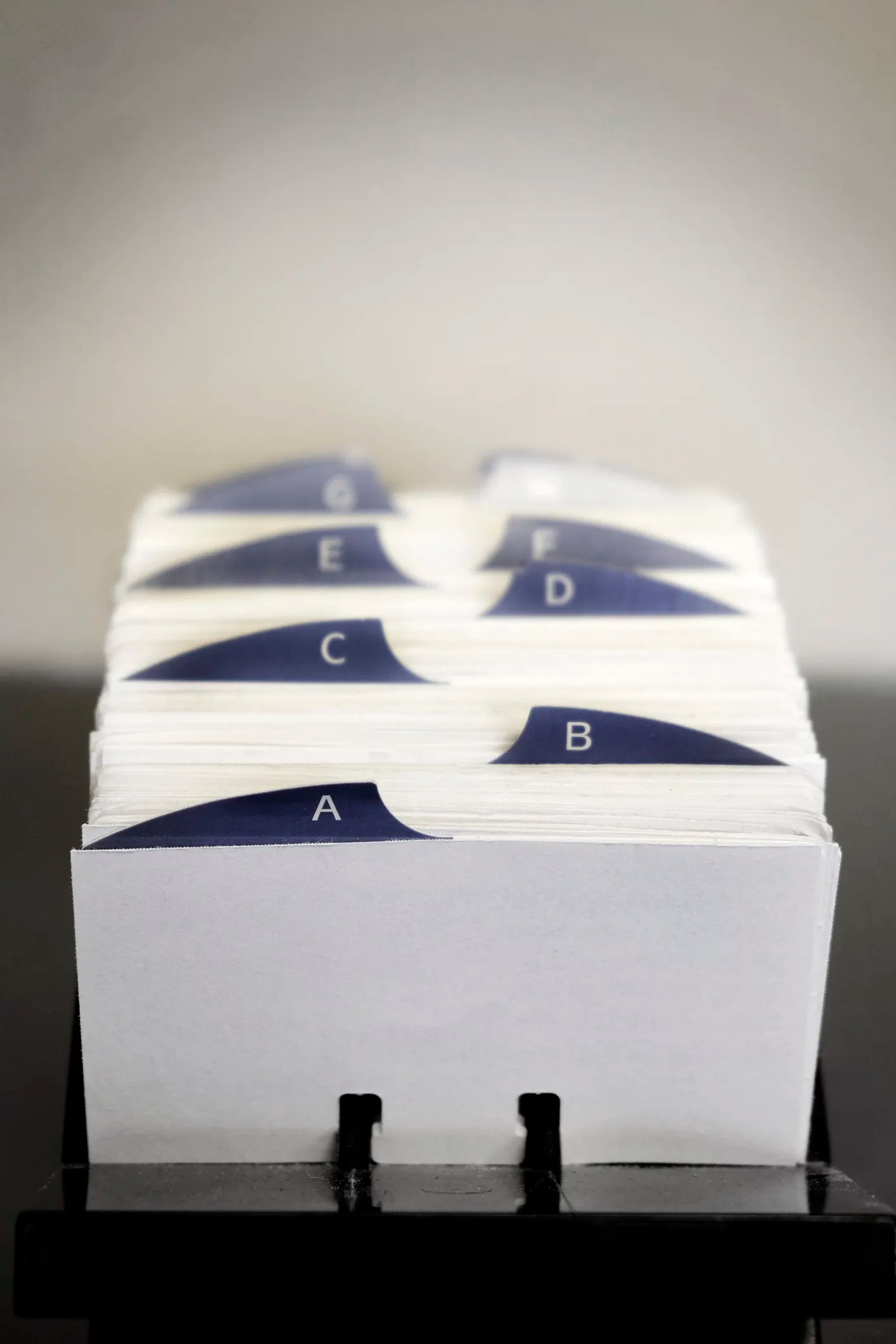 Index cards filed alphabetically