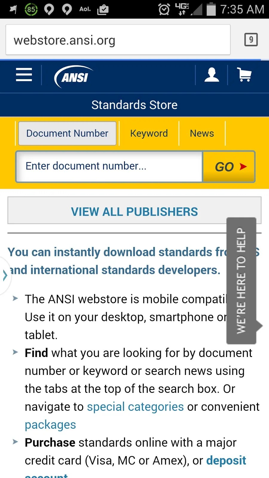 Mobile ANSI webstore
