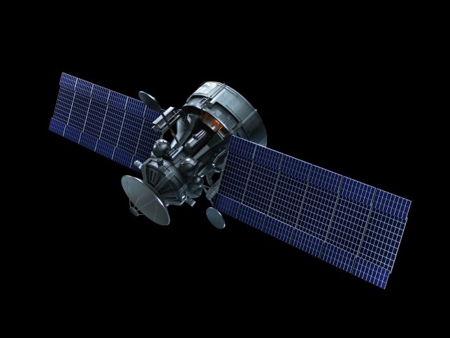 Solar panels on space satellite