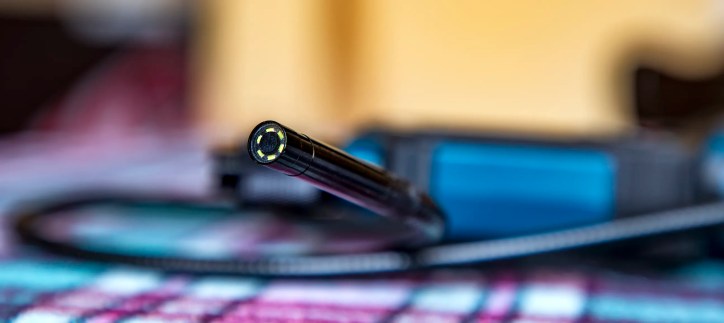 Black endoscope close up.