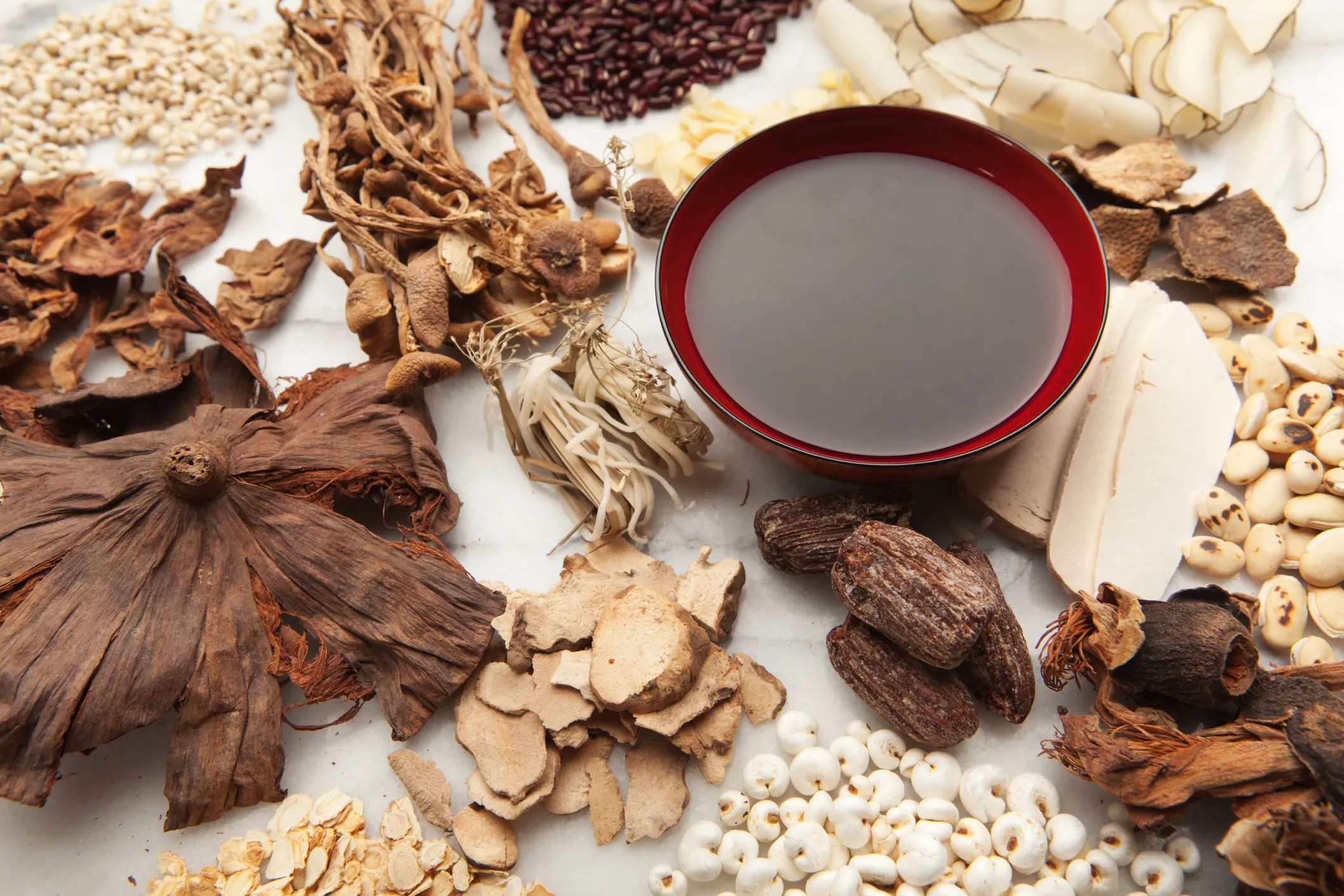 Different earthy herbs on Chinese herbal medicine