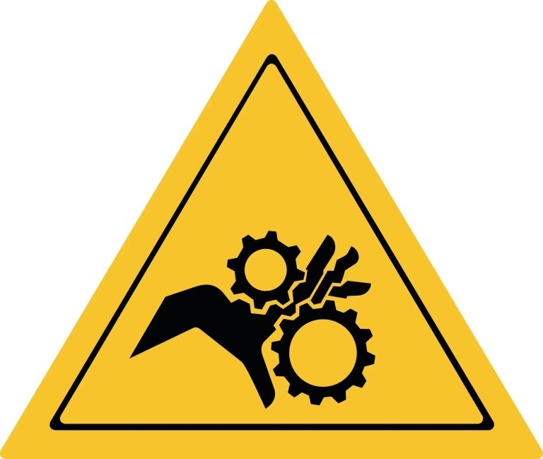 Hand crushing warning sign from ANSI Z535