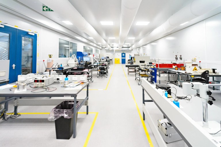 High tech empty scientific cleanroom open and under ISO 14644-2