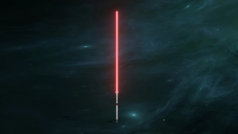 Red lightsaber on dark background