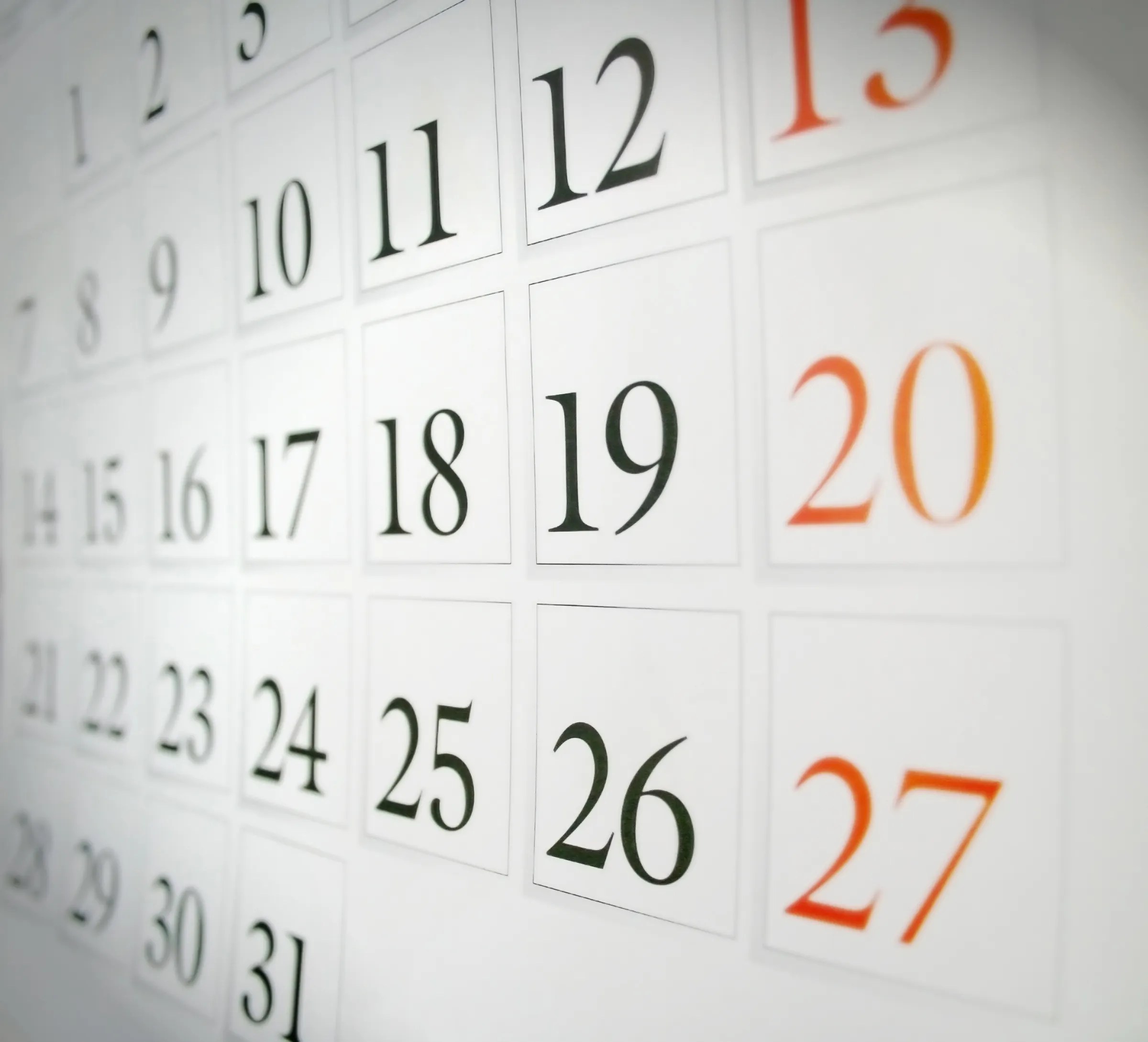 Closeup of calendar dates