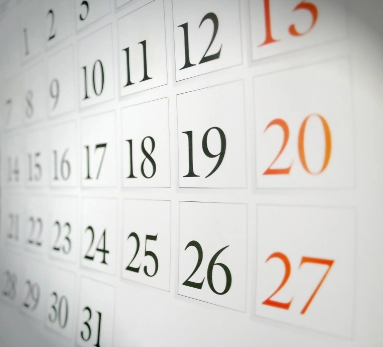 Closeup of calendar dates