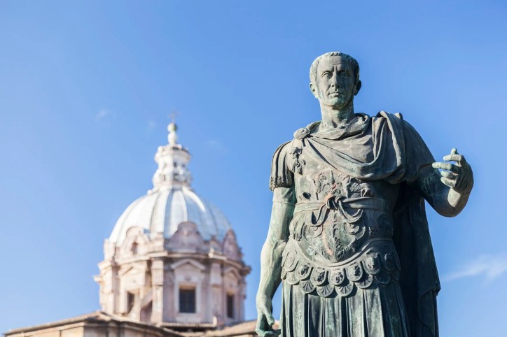 Bronze statue of Julius Caesar located near the Roman Forum in Rome, Italy