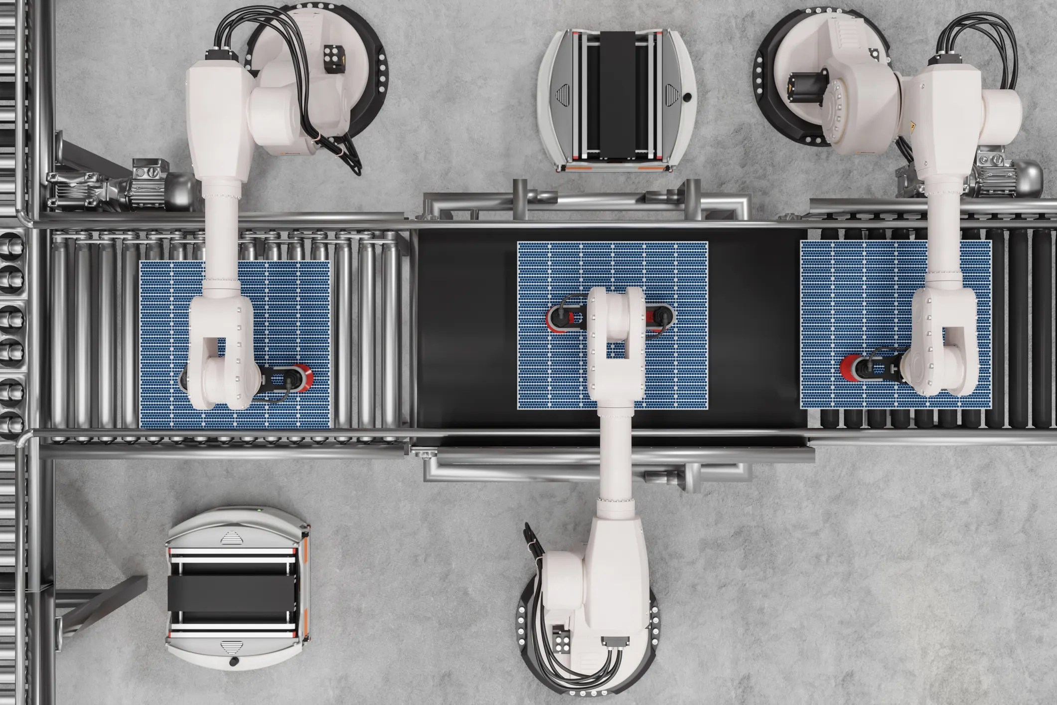 Robot arms producing solar panels as part of the fourth industrial revolution