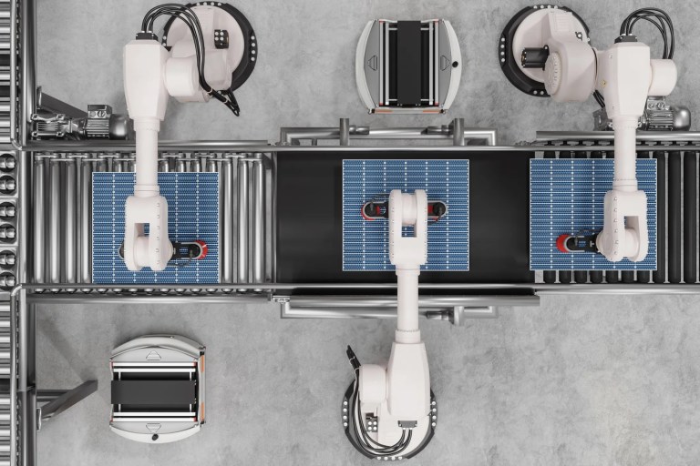 Robot arms producing solar panels as part of the fourth industrial revolution