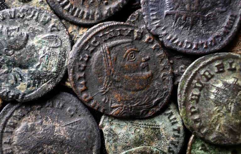 Ancient Roman coins with Emperor Licinius in the center