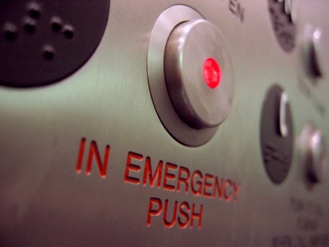 Elevator red in emergency push button to call for help when stuck
