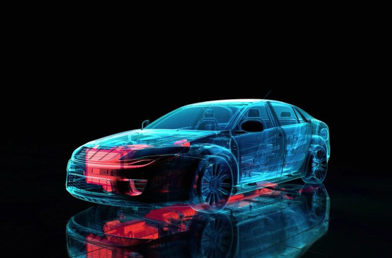 Digital car concept on black background representing the LIN protocol