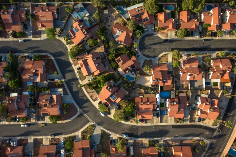 Angel Park neighborhood in Summerlin South, Clark County, Nevada with homes lined up and connected to IoT