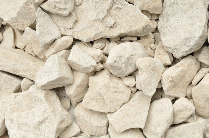 Broken up limestone that has been tested by ASTM C110-20.