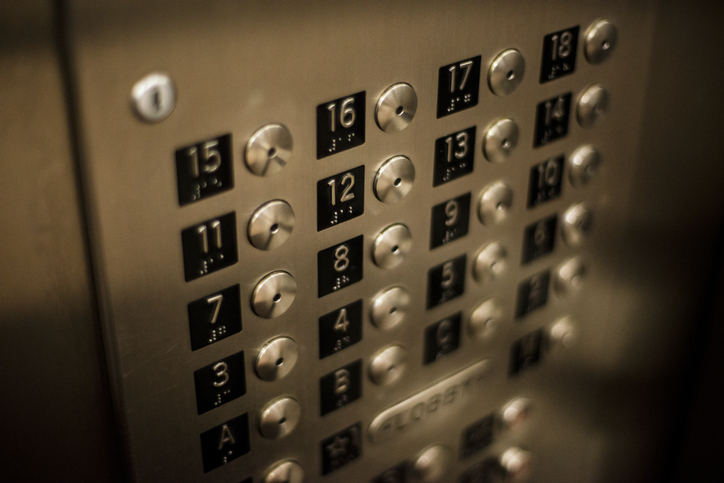 Elevator buttons with corresponding floors that are following ASME A17.1/CSA B44 HB-2016: Handbook Safety Code Elevators