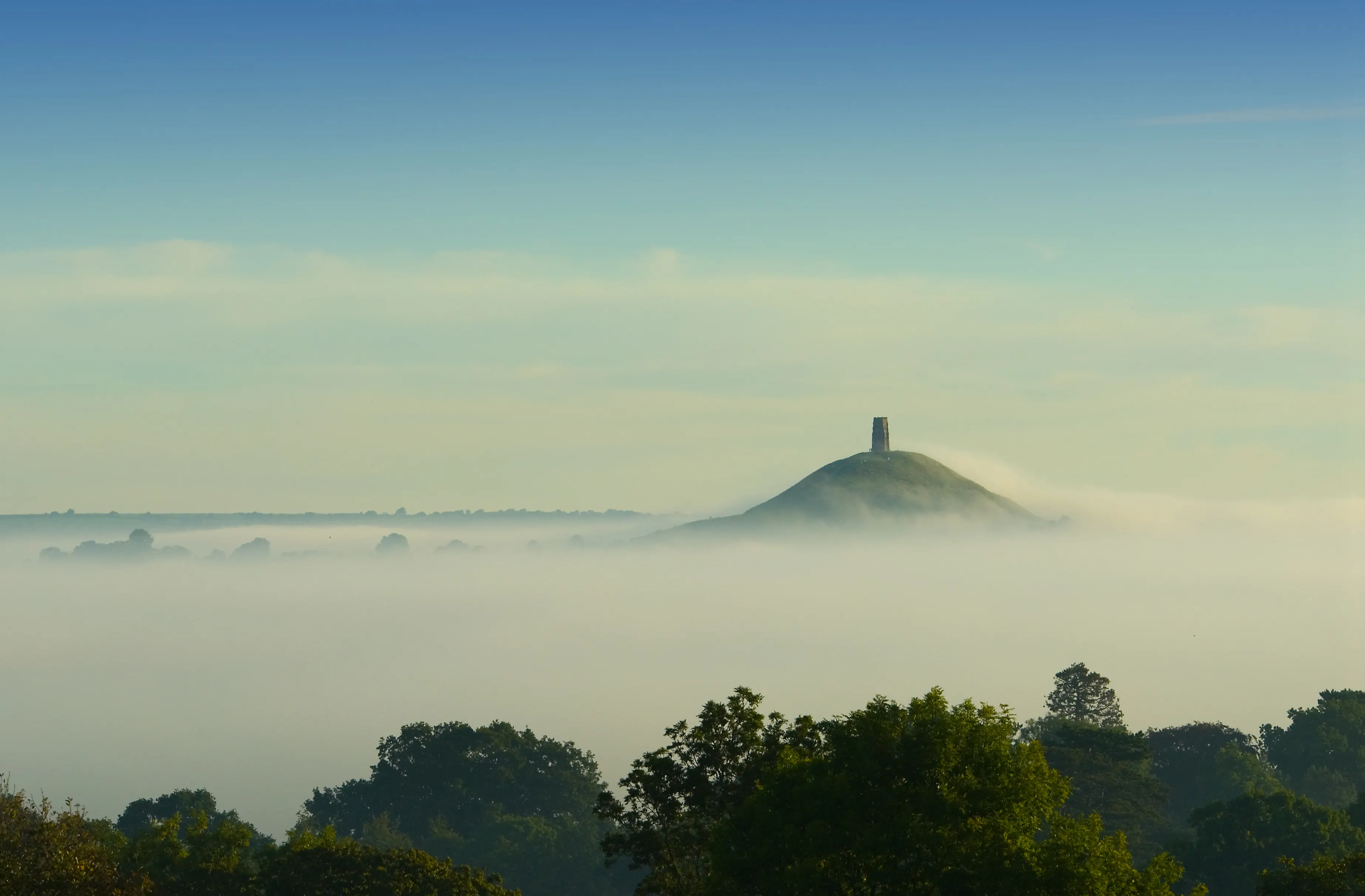 Early morning fog over Glastonbury, England
