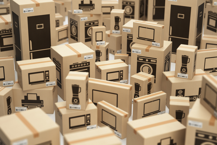 Electronics boxes stacked to prepare for ASTM D3951-18 dunnage packaging