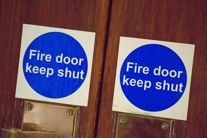 Blue NFPA 80-2019 fire door stickers