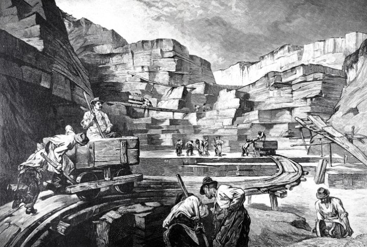 An old drawing depicting miners using historical standards relating to ISO and ANSI in the old west.
