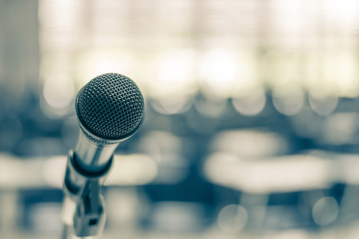 A microphone prepared for an exhilarating talk at the ANSI Company Member Forum (CMF).