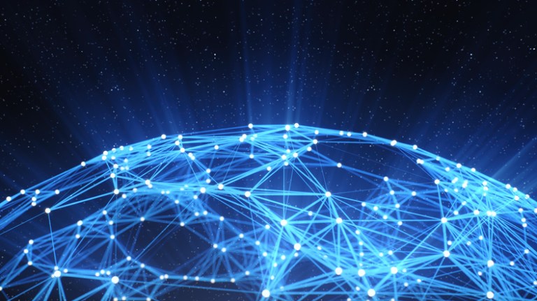 Connected colorful blue lines of the earth represent World Accreditation Day.