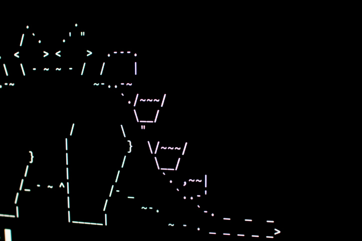 A white stegosaurus designed in ASCII art or ANSI art