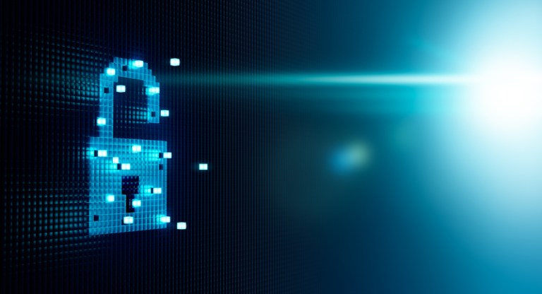 A blue lock pixelated graphic representing ISO/IEC 27701:2019 for Privacy Information Management (PII).