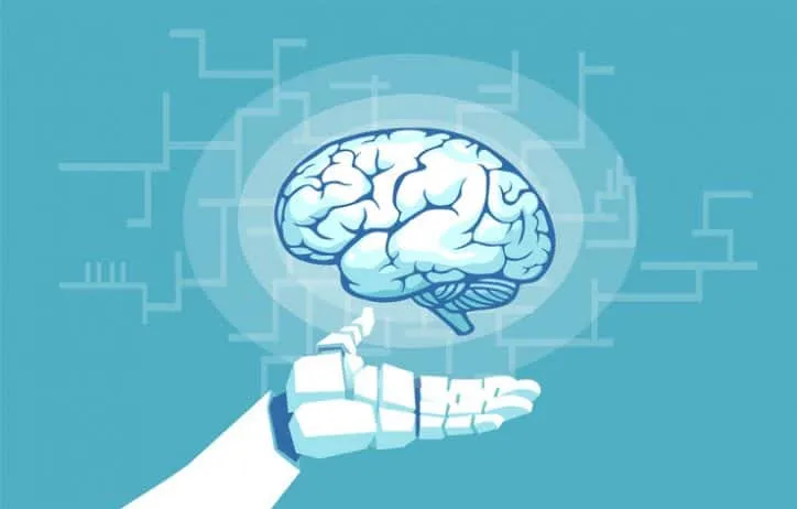 A robot hand hovering a human brain shows us how to competently manage and develop people with ISO 10015:2019.