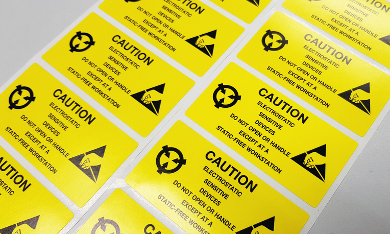 Yellow ANSI/ESD S541-2018 packaging labels