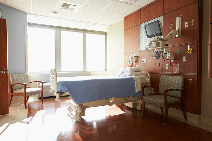 Hospital room with ANSI/ASHRAE/ASHE 170-2017 ventilation