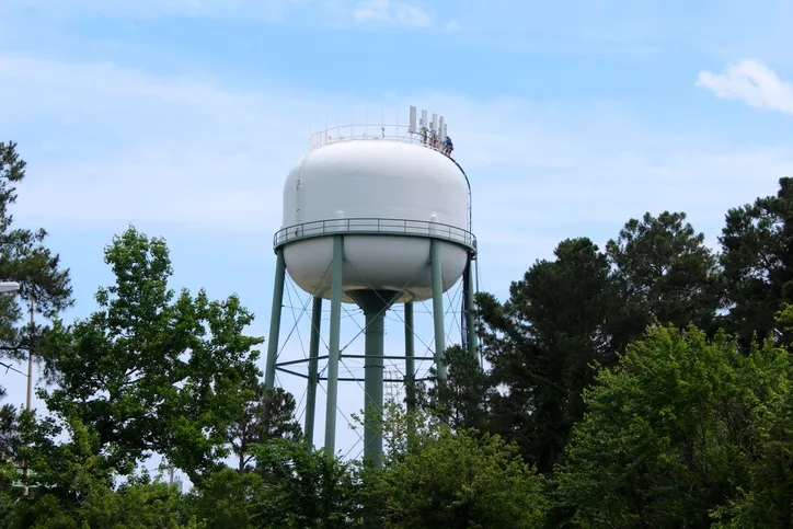 Water tower that was disinfected with AWWA C652-2019