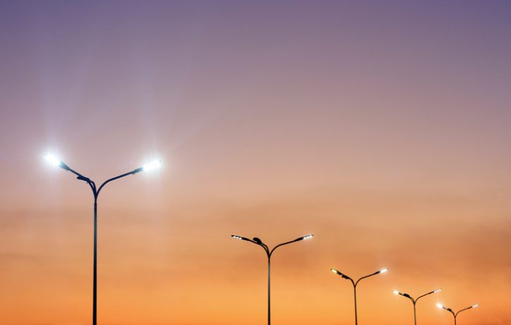 LED streetlights under sunset are depleted and need to be tested and measured to ANSI/IES LM-80-20