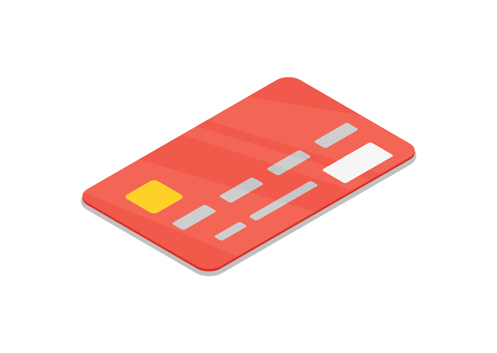 Red credit card on white background with numbers following ISO/IEC 7812-2017 for identification card issuers.