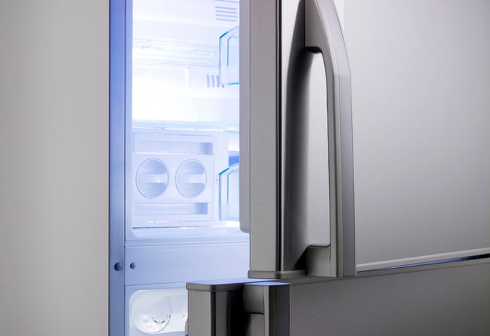 On open AHAM HRF-1-2016 refrigerator with plenty of volume.