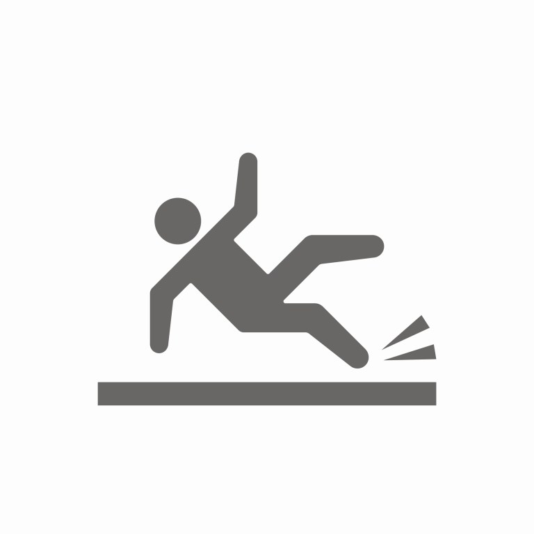 Black and white person vector slipping to indicate the importance of NSFI standards for preventing slips, trips, and falls.