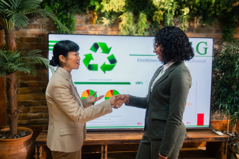 Business implementing an environmental management system that adheres to ISO 14001:2026, helping support sustainability initiatives.