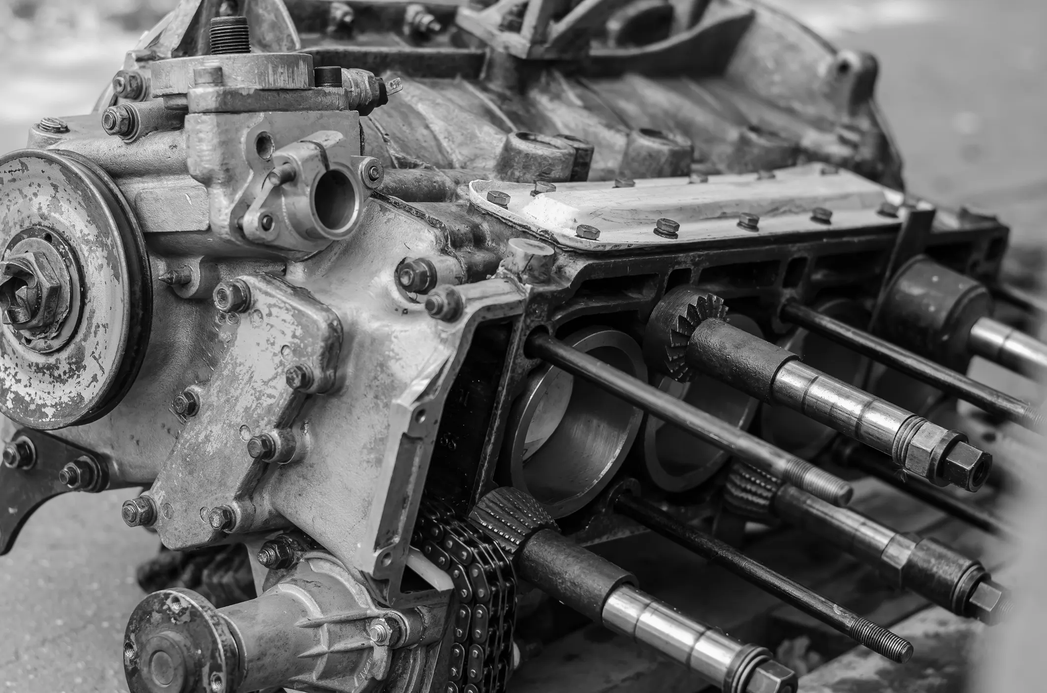 Rusty old engine in need of an ASME B46.1-2019 surface texture inspection for roughness, waviness, and lay.