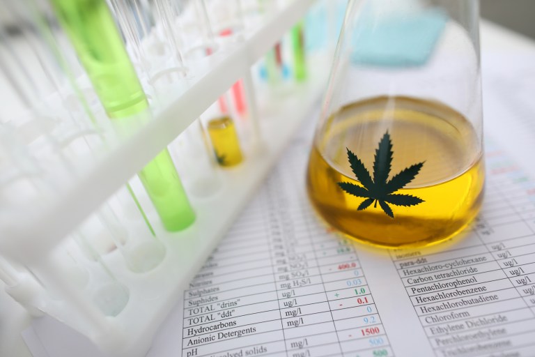 Liquid amber THC representing the many challenges for cannabis testing laboratories, and the need for ANAB accreditation.