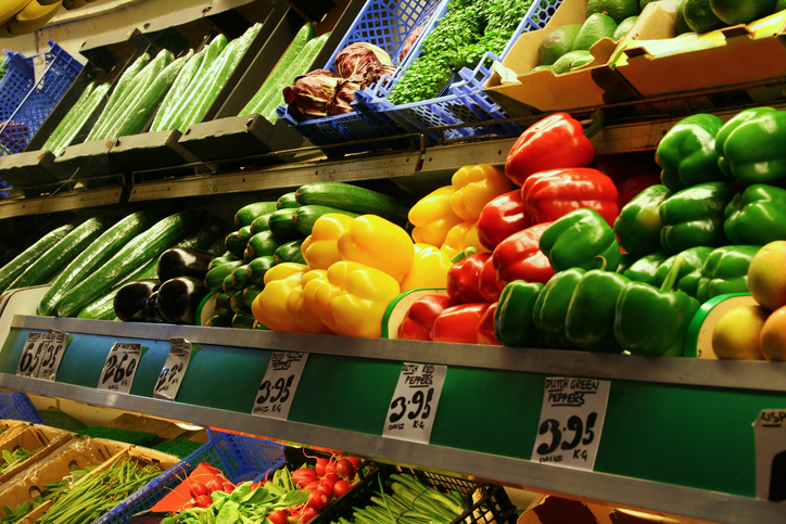 Vibrant colorful peppers in produce line with safety assured through FSSC 22000 food safety management accreditation.
