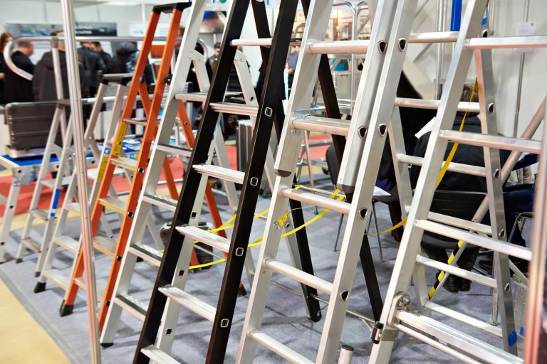 Various ladders in a shop.