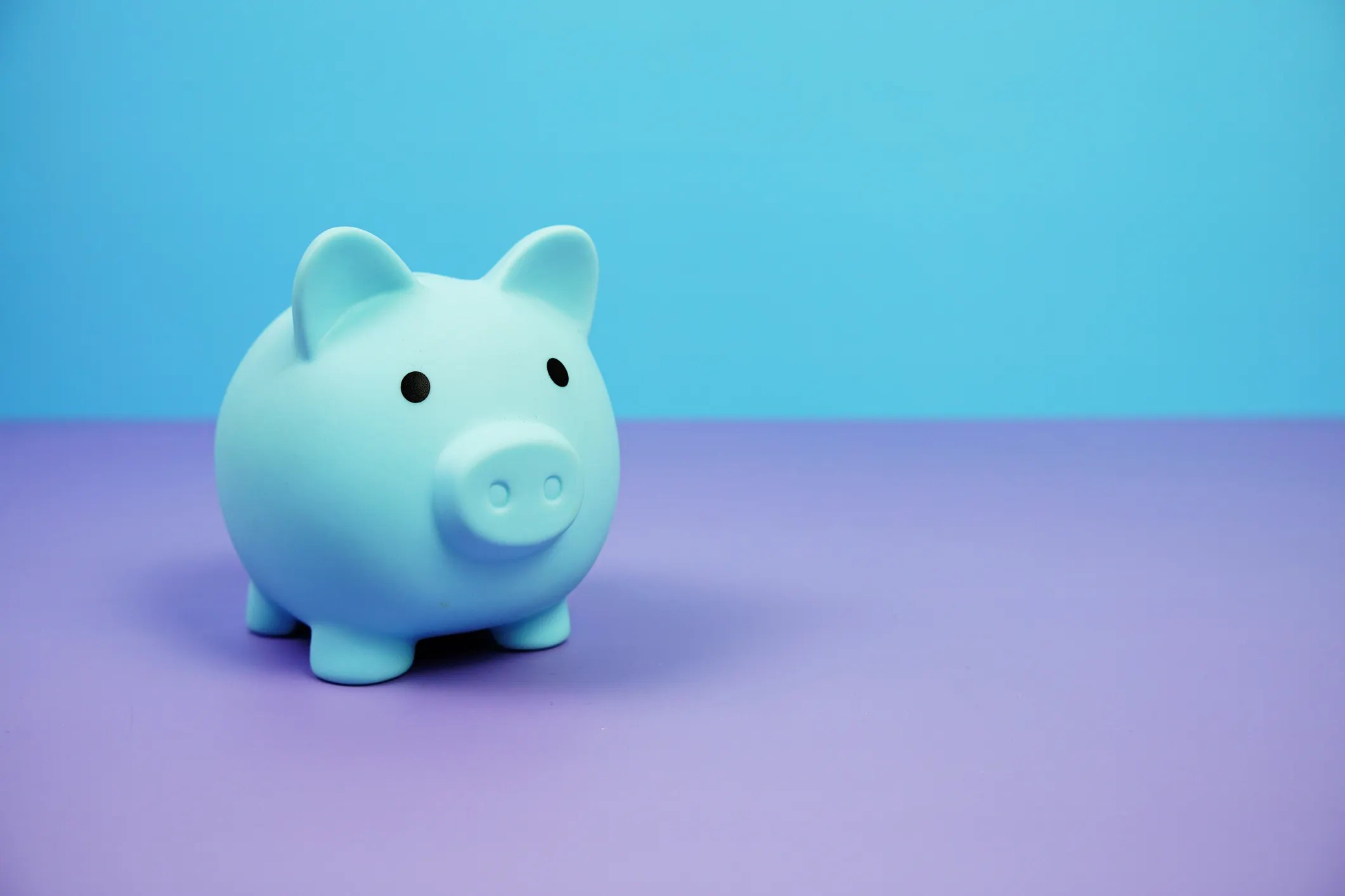 Blue piggy bank purple ground for financial planning of ASTM E2659 accredited certificate issuer programs.