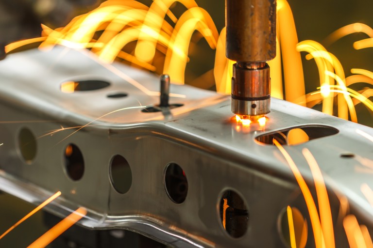 Steel that has an addition of alloying element that is specified in ASTM A572, is being welded