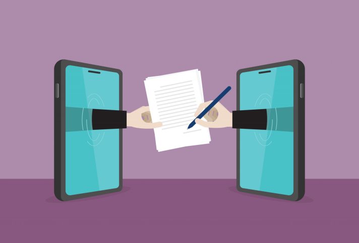 Signing accreditation form during product certification remote assessment process illustration.