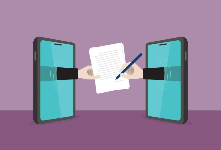Signing accreditation form during product certification remote assessment process illustration.