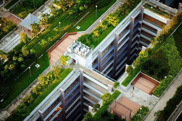 Net-zero parking garage with verdant green roof adhering to the IECC or ANSI 90.1.