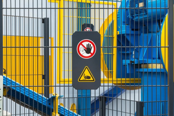 Red and Yellow safety signs for do not touch according to ANSI Z535.1-2022.