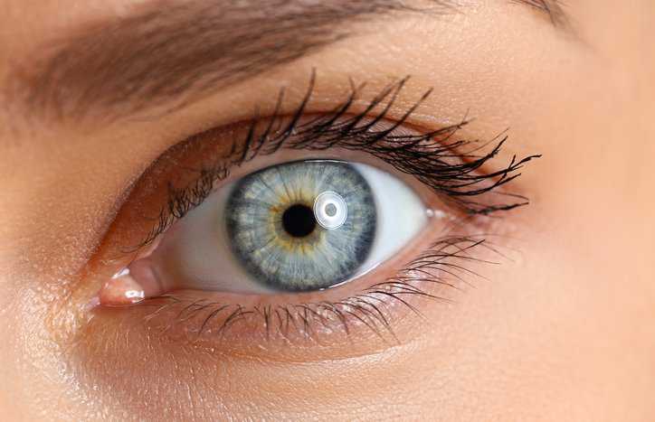 Closeup of blue eye is without any ANSI Z80.28-2022 optical aberrations.