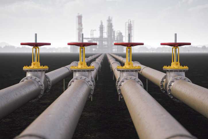 Steel oil piping system adhering to ASME B31.8-2022.