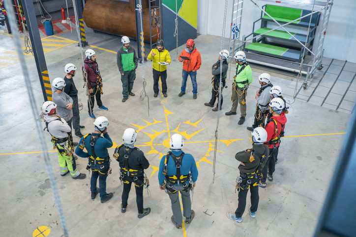 Group training for the National Safety Stand-down to prevent falls in construction.