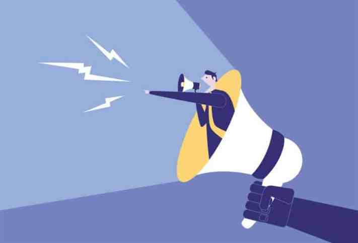 Graphic showing customer complaining through megaphone in need of proper complaint management.